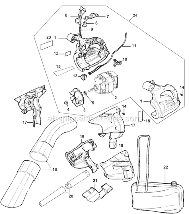 Page A Diagram and Parts List for BV2500 Type 5 Black and Decker Leaf Blower / Vacuum